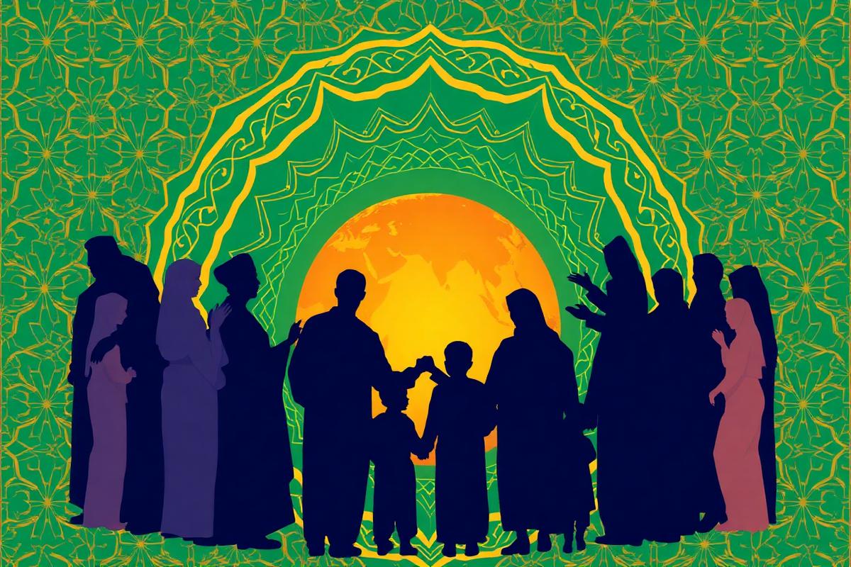 Global Muslim community holding hands