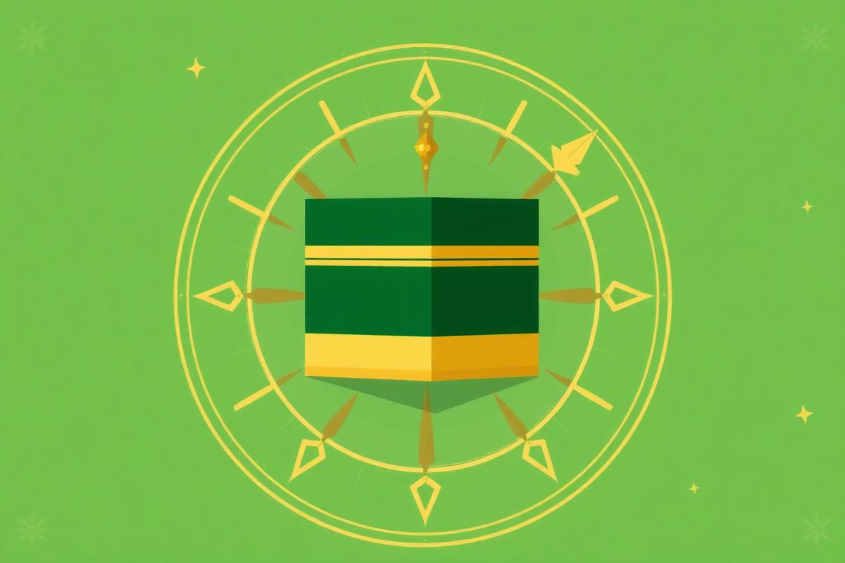 Stylized Kaaba with Qibla compass