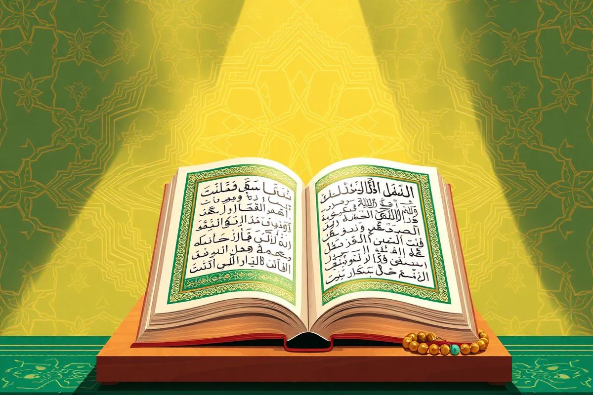Open Qur'an on a rehal with tasbih beads